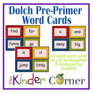 Dolch Pre-Primer Word Cards 