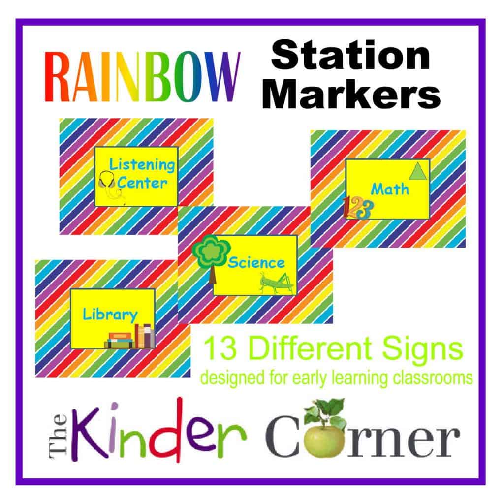 Rainbow Station / Center Markers for the Early Learning Classroom | 13 signs | Free from The Curriculum Corner