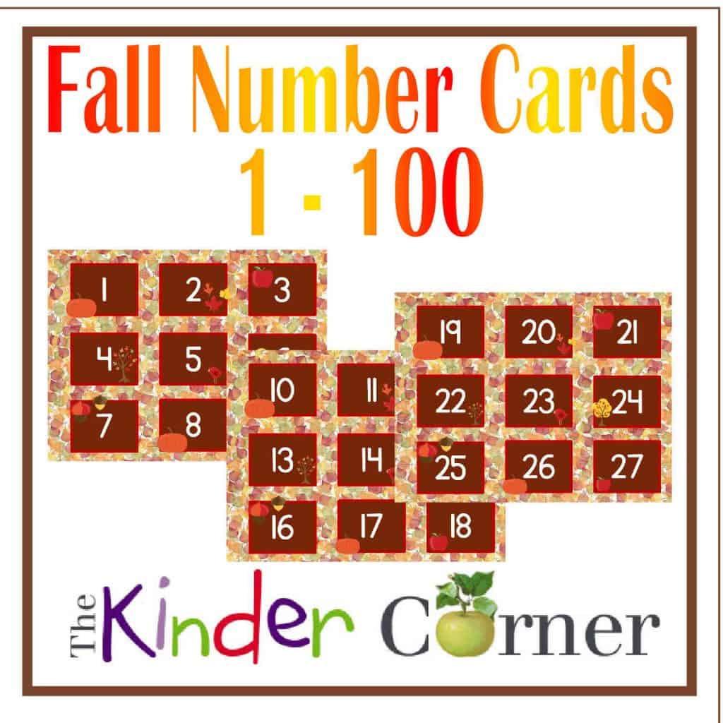 Fall Number Cards 1 though 100 FREE from The Curriculum Corner