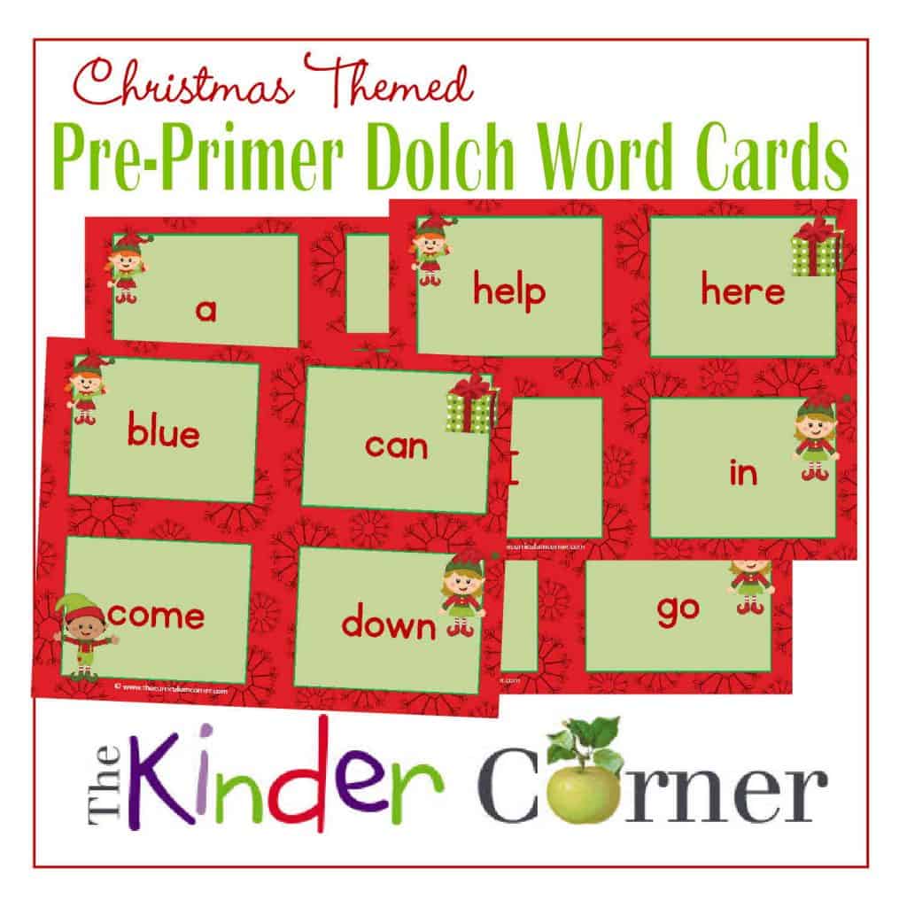 Dolch Pre-Primer Word Cards in a Christmas Elf Theme Free from The Curriculum Corner