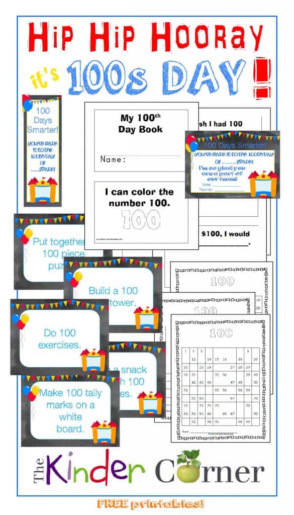 Hundreds Day Resources FREE from The Curriculum Corner | Center or Station Activity Cards | Certificate | Bookmarks |  100s Charts | 100s Day Booklet for Beginning Readers