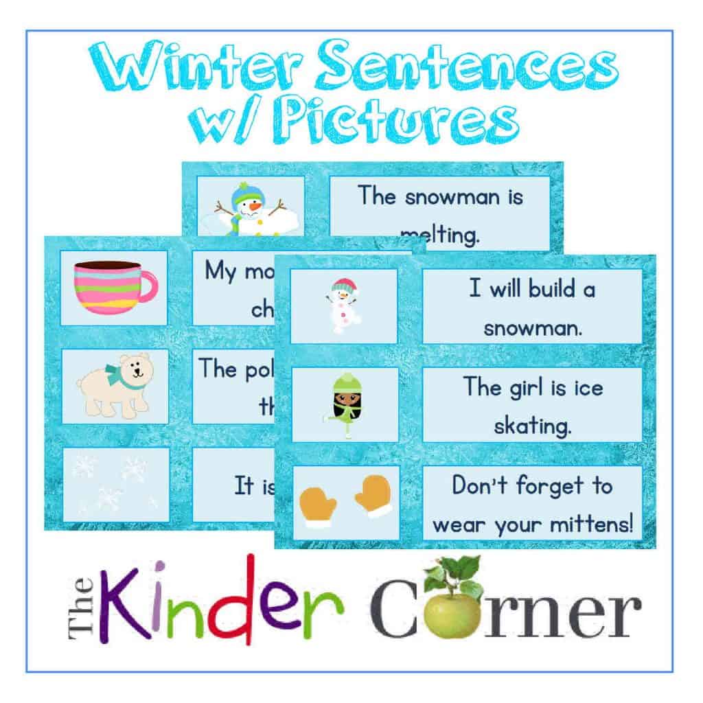 Winter Sentences w/ Picture Clues for Early Readers | FREE from The Curriculum Corner | literacy centers
