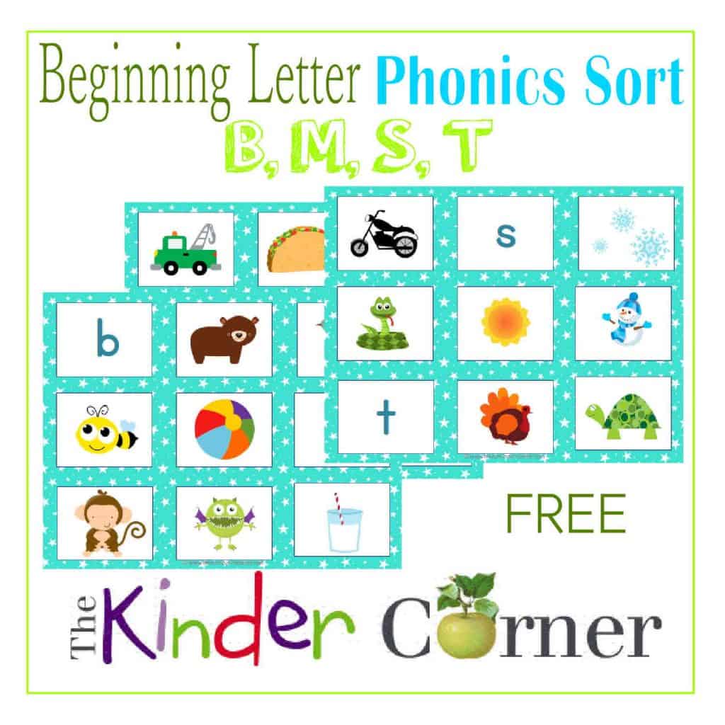 Beginning Letter Phonics Sort for B, M, S, T from The Curriculum Corner