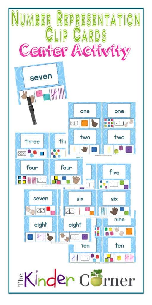 Number Representation Clip Cards Center Activity, numbers 1 - 10 | Free from The Curriculum Corner | math center | kindergarten | pre- kindergarten | English 