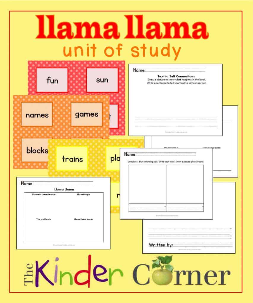 Llama Llama Unit of Study free from The Curriculum Corner