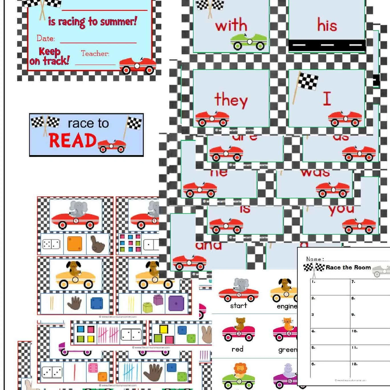 End of year racing themed activities for kindergarten