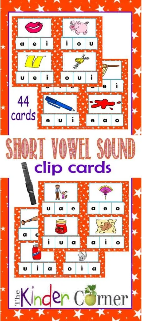 Middle Vowel Letter Sounds Clip Cards FREE from The Curriculum Corner for beginning readers