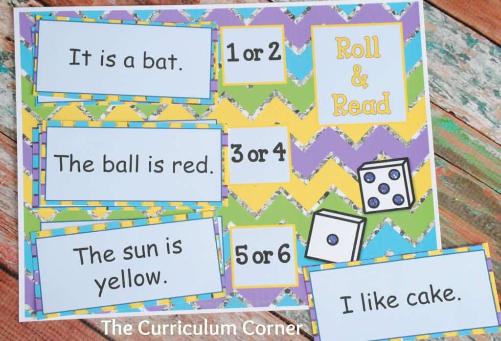 FREEBIE! Fluency collection for kindergarten - roll and read game & many other free resources! The Curriculum Corner