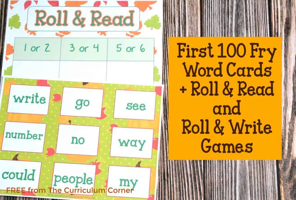 FREEBIE Fry Cards with Fall Math & Literacy Centers for Kindergarten & First Grade from The Curriculum Corner