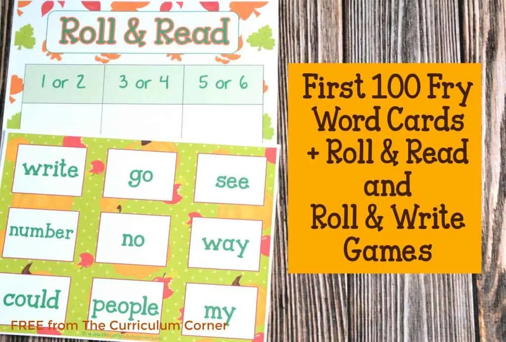 FREEBIE Fry Cards with Fall Math & Literacy Centers for Kindergarten & First Grade from The Curriculum Corner