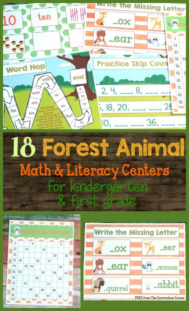 WOW! 18 Forest Animal Math & Literacy Centers for kindergarten & first grades - FREE from The Curriculum Corner