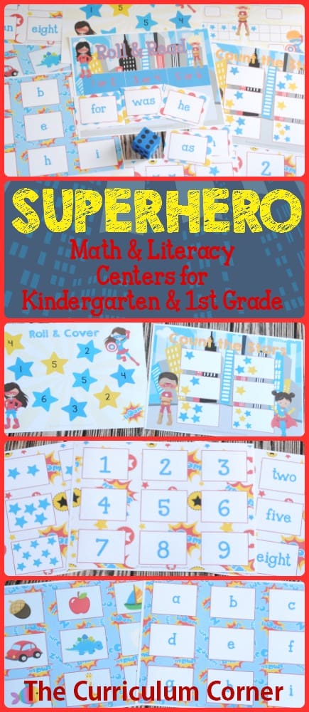 FREEBIE Superhero Centers! 14 FREE Math & Literacy Centers from The Curriculum Corner | kindergarten & 1st grade classrooms