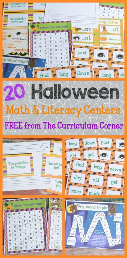 HUGE FREE COLLECTION! 20 Halloween Themed Math & Literacy Centers from The Curriculum Corner 