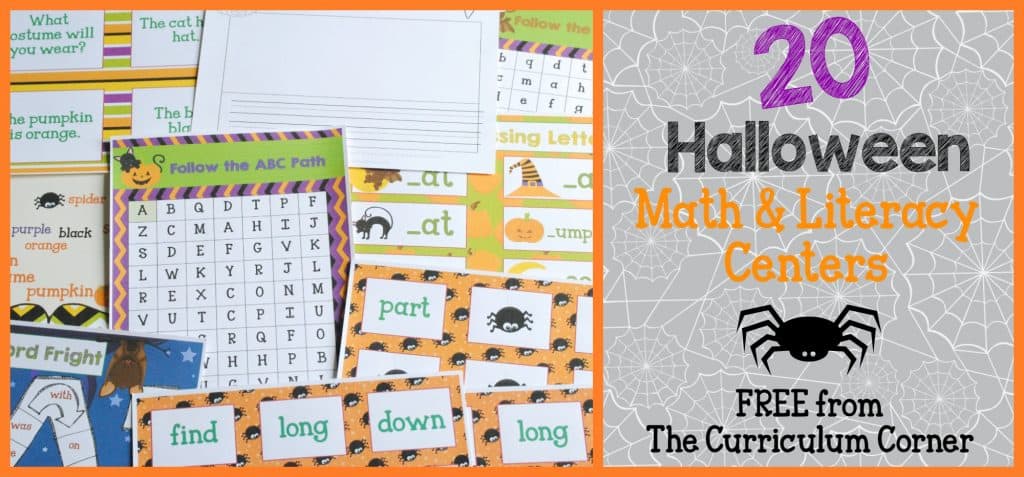 FREE COLLECTION! 20 Halloween Centers Themed Math & Literacy Centers from The Curriculum Corner 