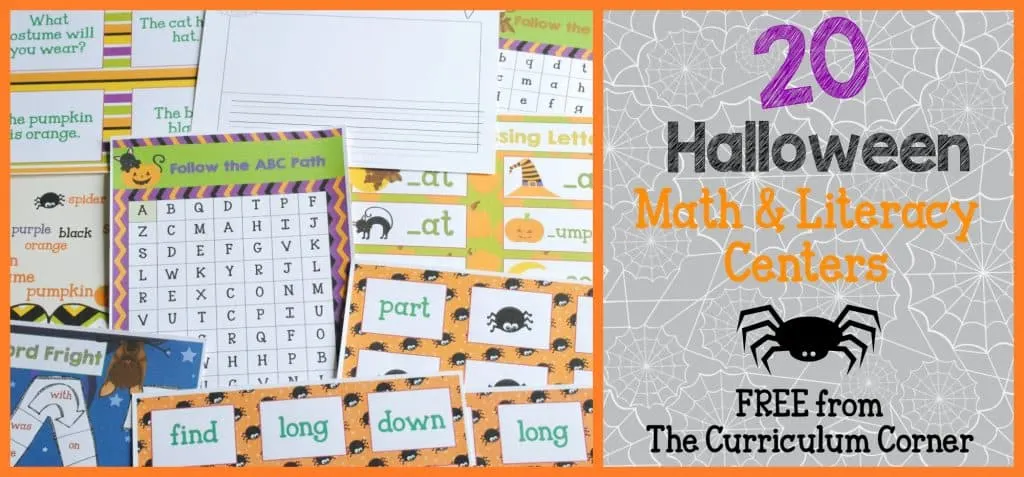 FREE COLLECTION! 20 Halloween Centers Themed Math & Literacy Centers from The Curriculum Corner