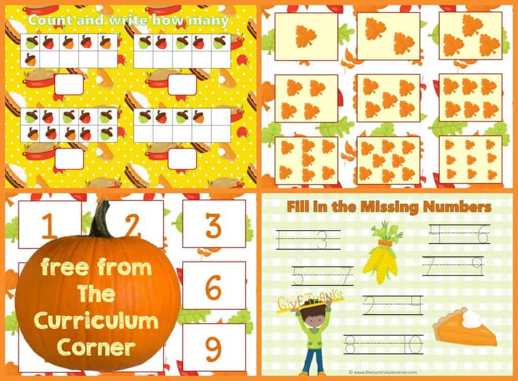FREE Thanksgiving Math & Literacy Centers from The Curriculum Corner | Fry Words | Math | Letters | FREEBIE