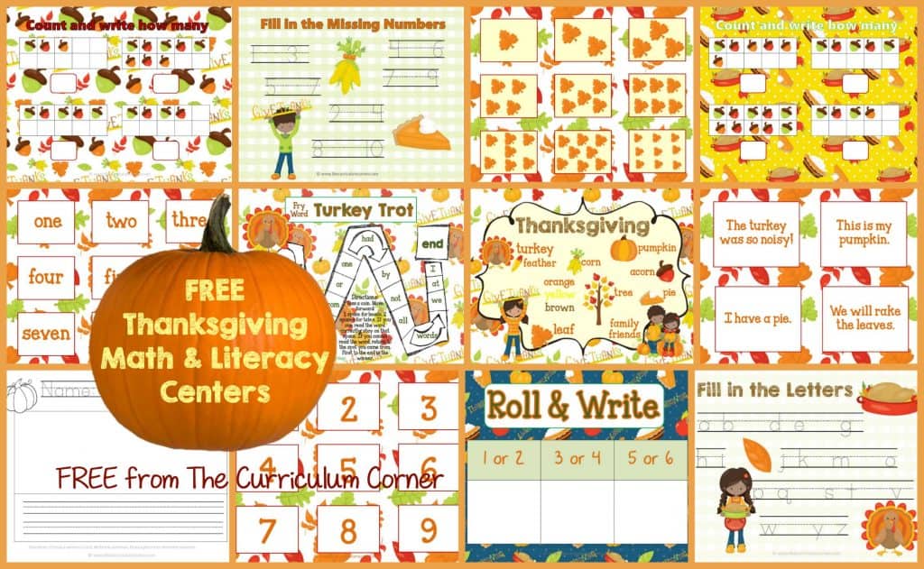 FREE Thanksgiving Math & Literacy Centers from The Curriculum Corner