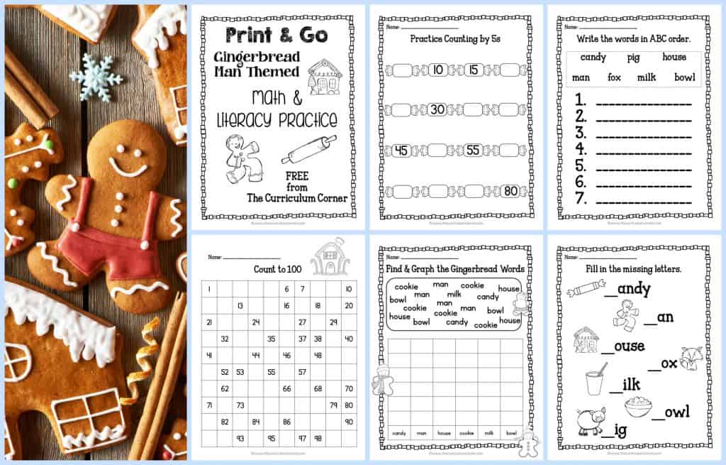 Use these free Gingerbread practice pages for quick review of skills during the month of December.