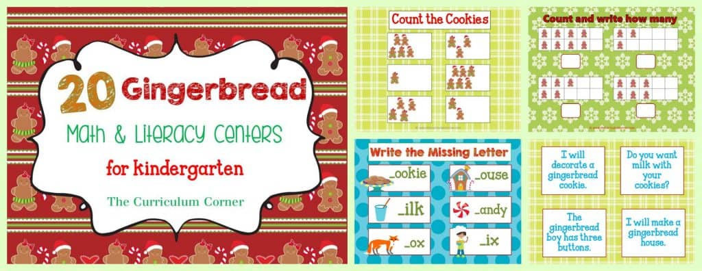FREEBIE! Gingerbread Man Centers for Math & Literacy from The Curriculum Corner | counting, Fry words, BUMP, roll & read, roll & write, write the room and much more!