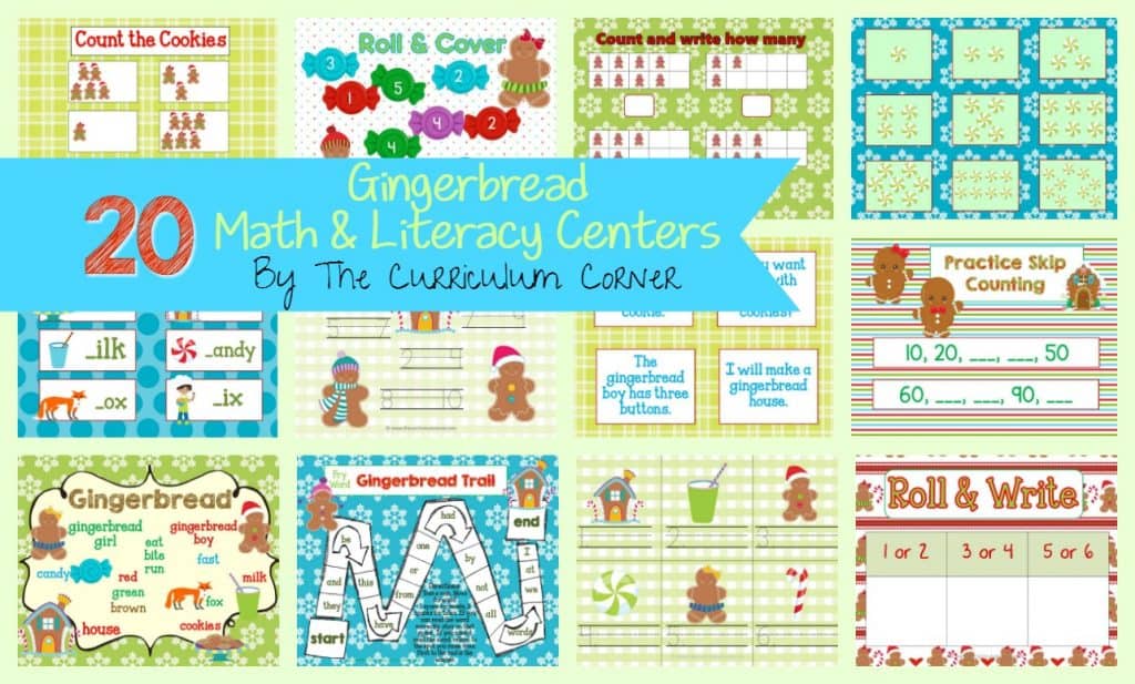 FREE! Gingerbread Man Centers for Math & Literacy from The Curriculum Corner | counting, Fry words, BUMP, roll & read, roll & write, write the room and much more!
