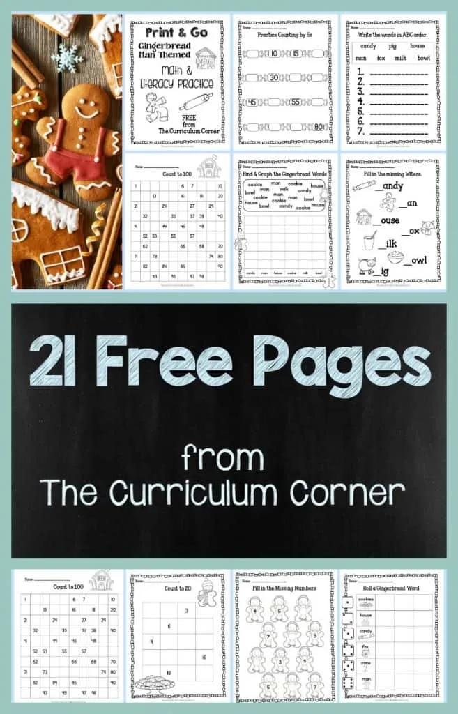 FREE Gingerbread Print & Go Math and LIteracy Practice Pages by The Curriculum Corner