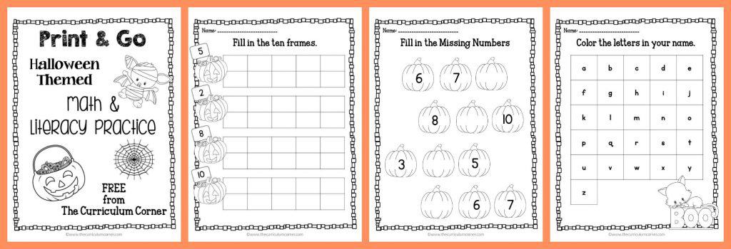FREE! 22 Halloween Print & Go Math and Literacy Pages | The Curriculum Corner | morning work | Kindergarten | 1st Grade | free printable pages