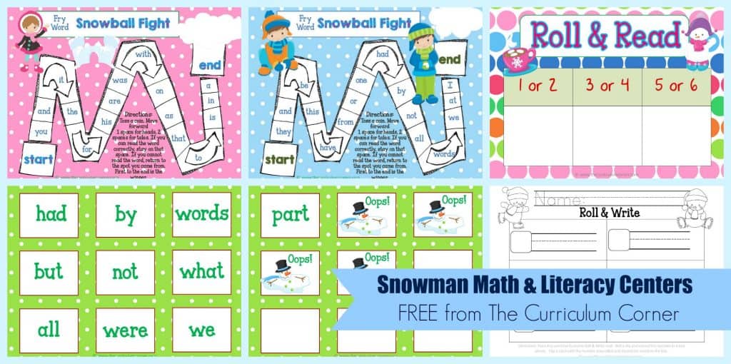 FREE Snowman Math & Literacy Centers from The Curriculum Corner | kindergarten | 1st grade | winter | snowmen | FREEBIES!
