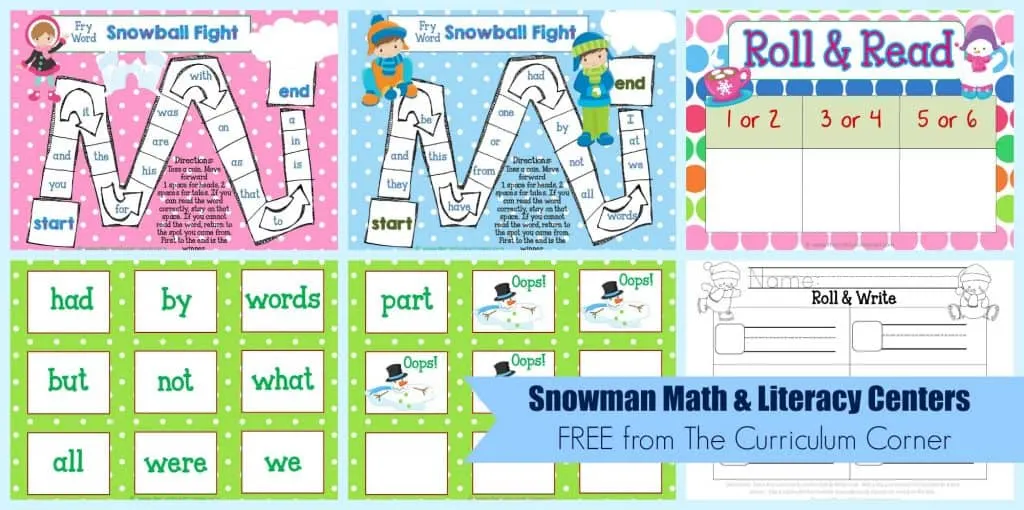 FREE Snowman Math & Literacy Centers from The Curriculum Corner | kindergarten | 1st grade | winter | snowmen | FREEBIES!