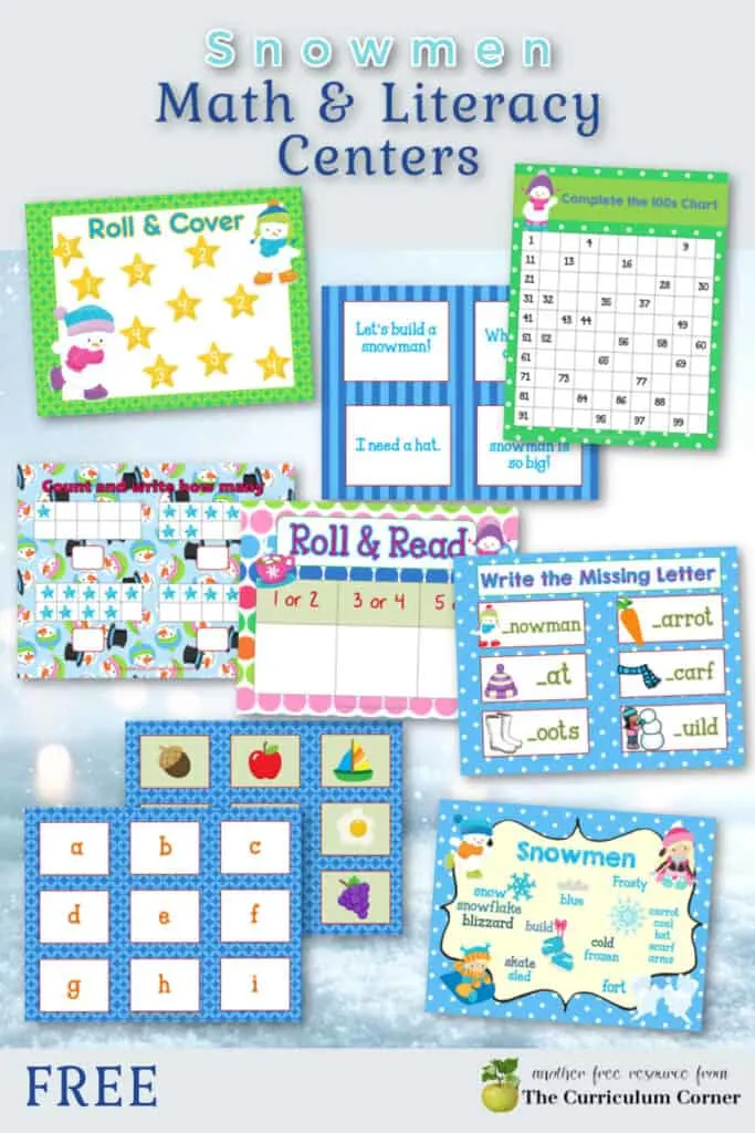 Use these colorful snowmen math and literacy centers to help you put together your winter themed classroom rotations.