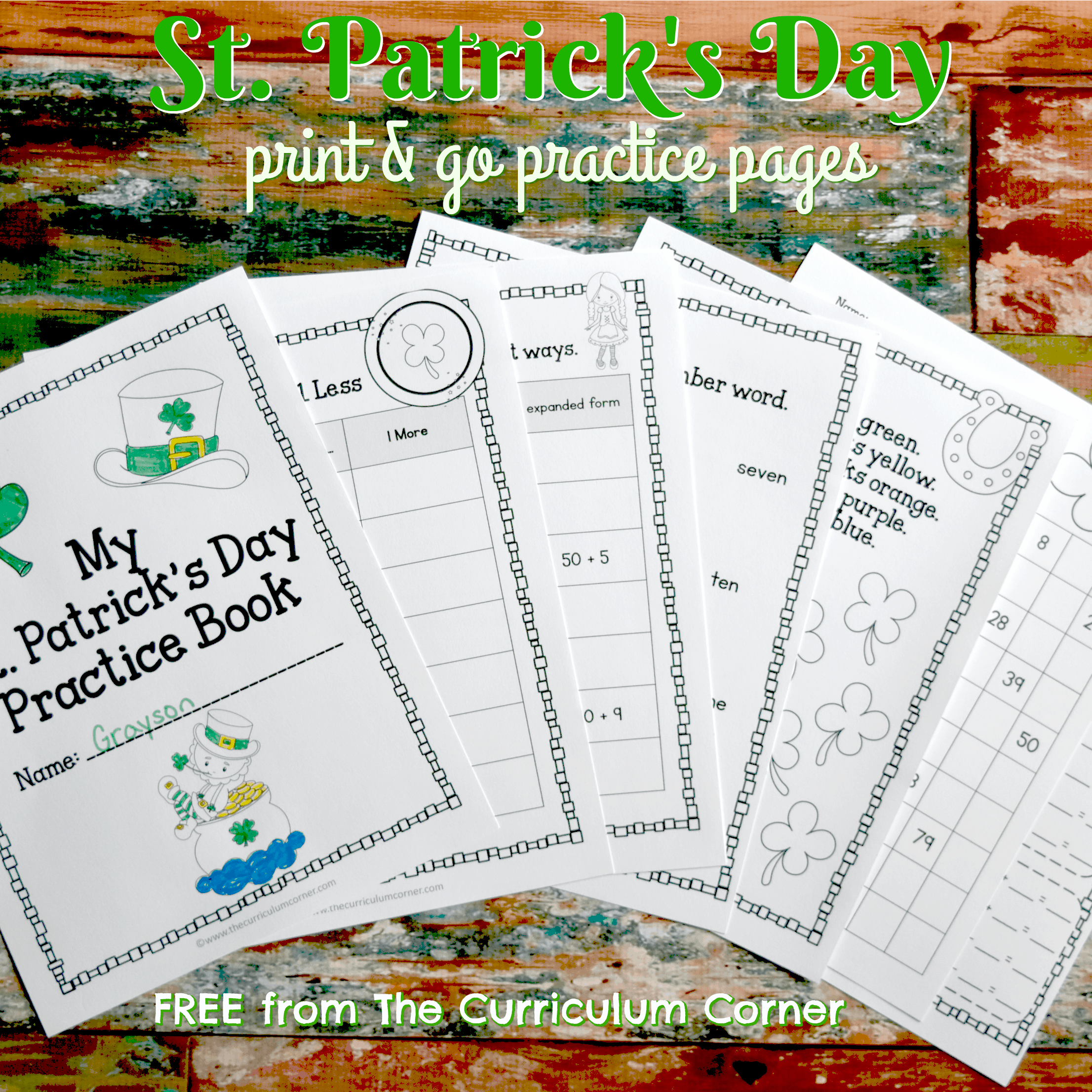 FREE St. Patrick's Day Print & Go Practice Pages from The Curriculum Corner | computation, number sense, word work, writing & more!