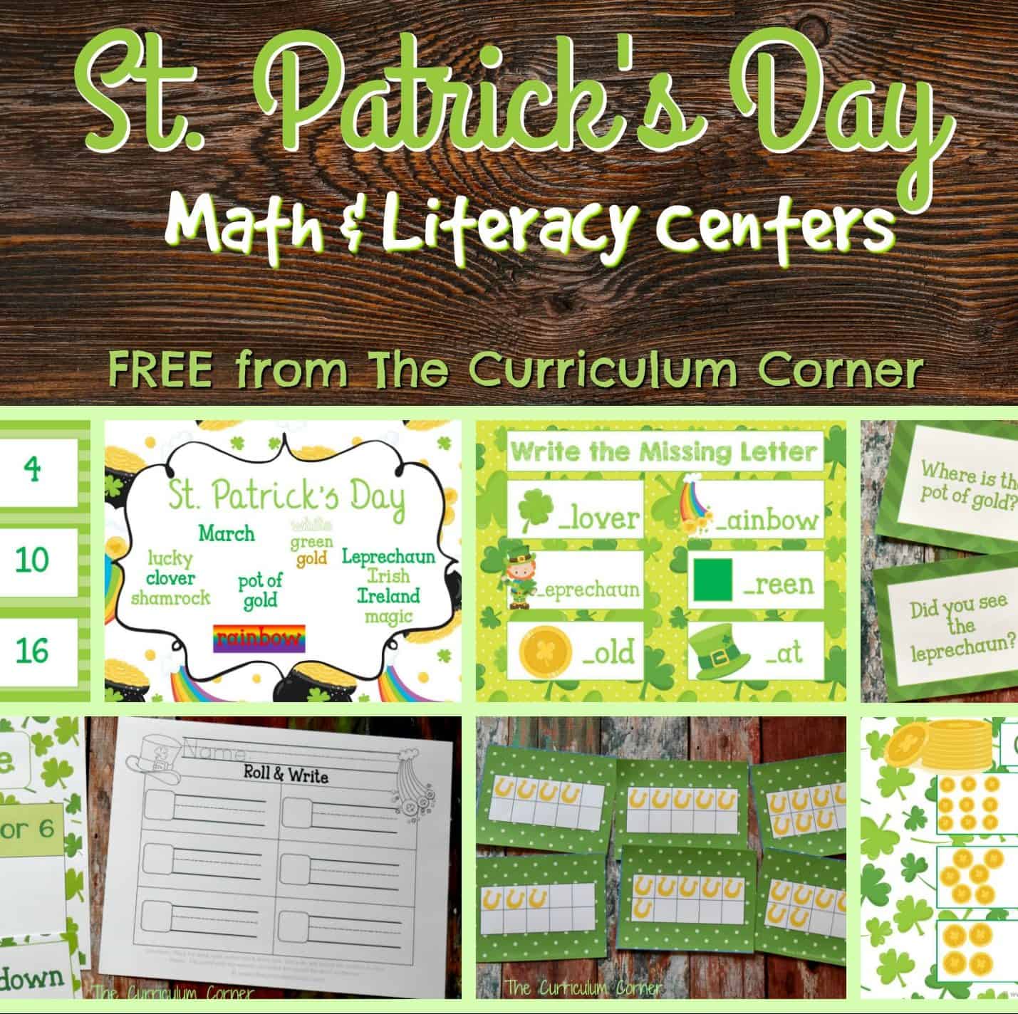 FREE Set of St. Patrick's Day Centers for Math & Literacy from The Curriculum Corner | Fry Words | math facts | 10 Frames