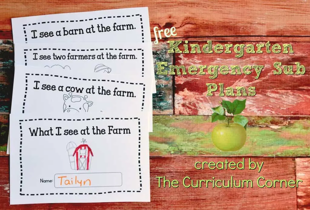 FREE Kindergarten Sub Plans