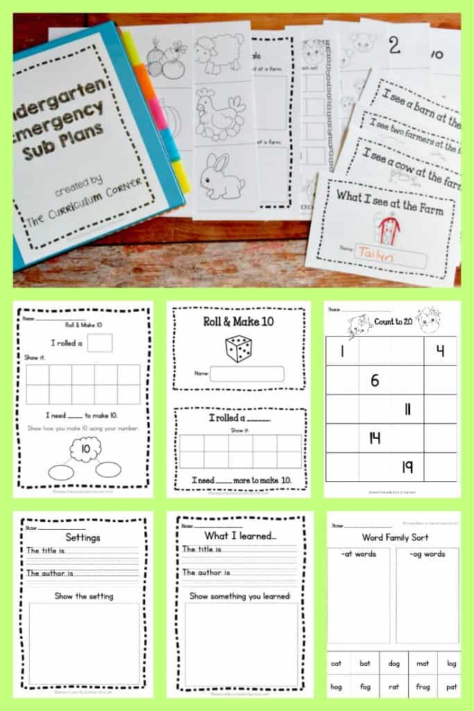 FREE Emergency Kindergarten Sub Plans by The Curriculum Corner