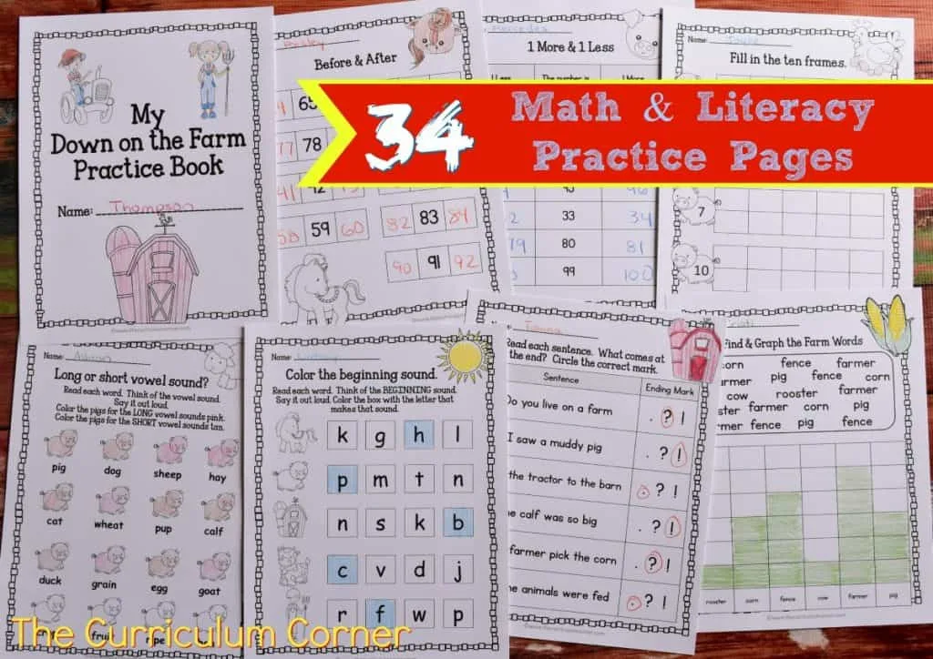FREE Farm Print & Go Practice Pages (Farm Worksheets) from The Curriculum Corner