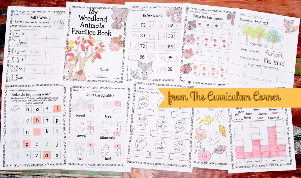 FREE Woodland Animals Worksheets Print & Go Practice Pages for Math & Literacy from The Curriculum Corner