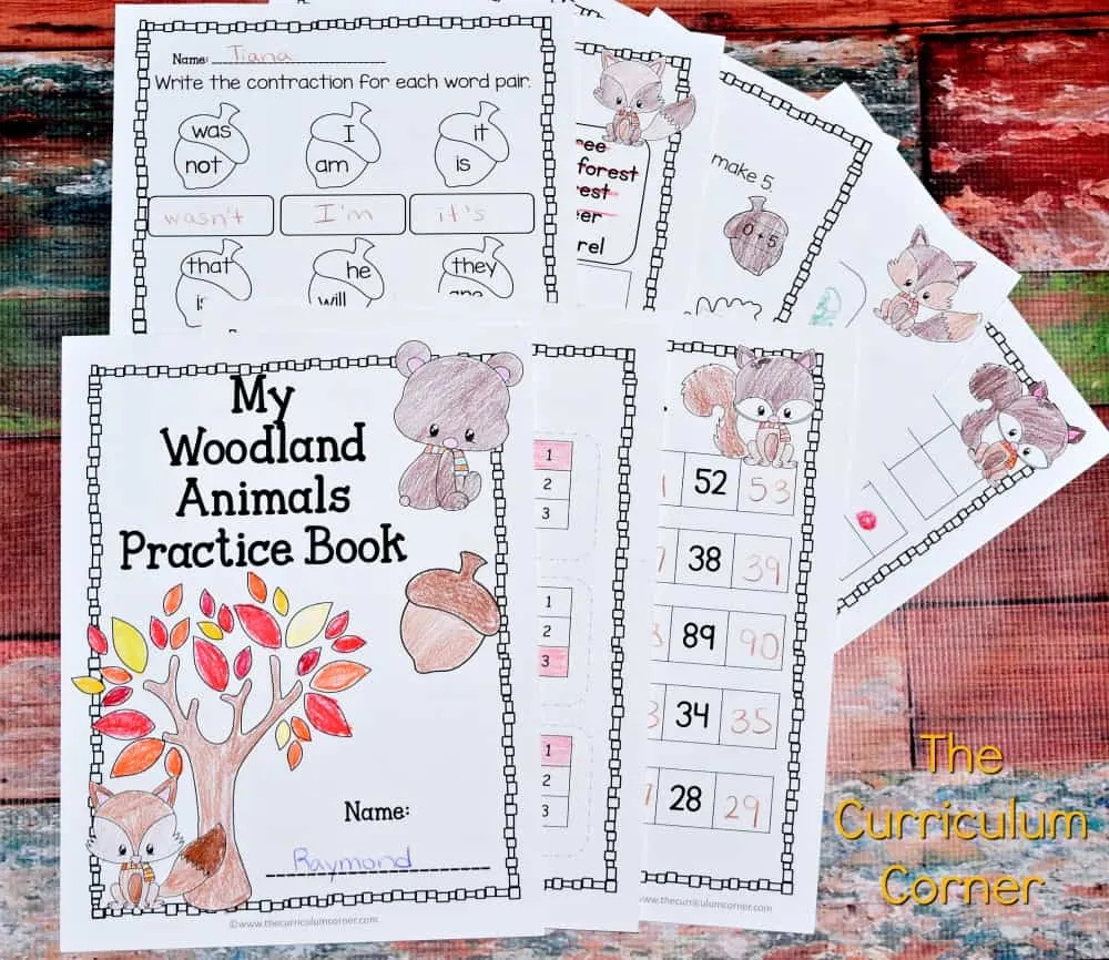 FREE Woodland Animals Print & Go Practice Pages for Math & Literacy from The Curriculum Corner 2