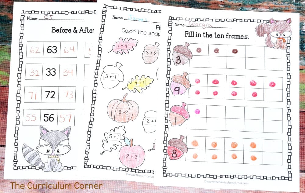 FREE Woodland Animals Print & Go Practice Pages for Math & Literacy from The Curriculum Corner 4