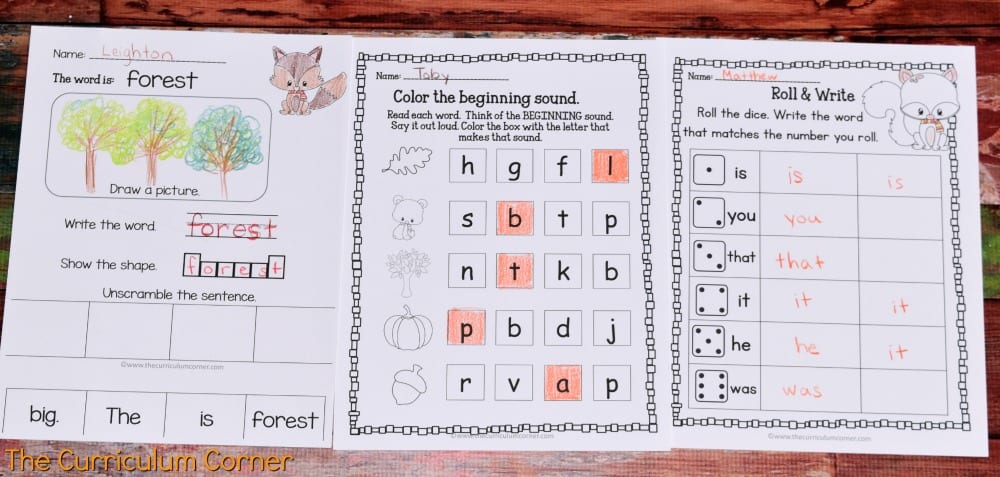 FREE Woodland Animals Print & Go Practice Pages for Math & Literacy from The Curriculum Corner 6