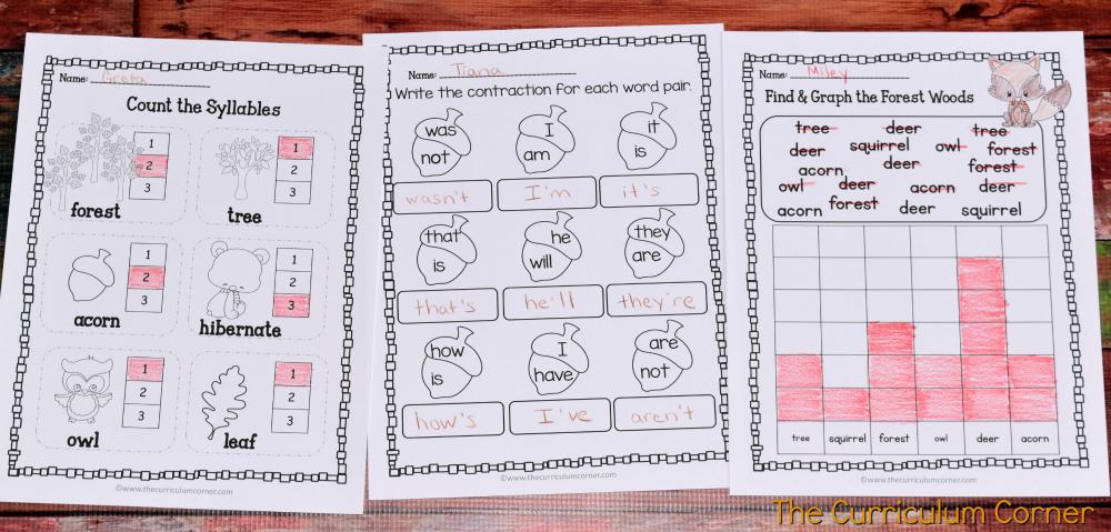 FREE Woodland Animals Print & Go Practice Pages for Math & Literacy from The Curriculum Corner 5