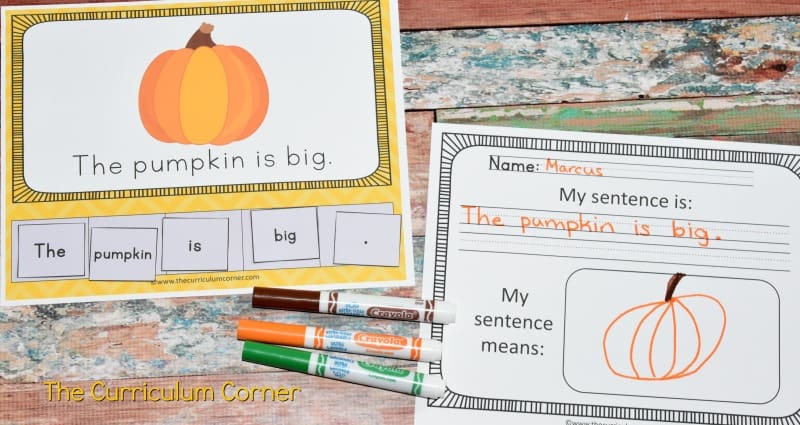 FREE Fall Scrambled Sentence Mats from The Curriculum Corner 3