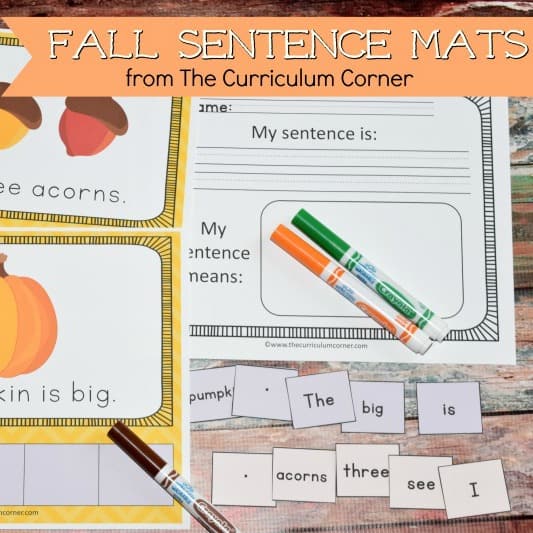 FREE Fall Scrambled Sentence Mats from The Curriculum Corner