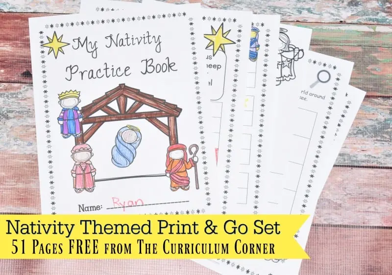 This free collection of math and literacy nativity themed printables (nativity worksheets) for print & go review is designed for skill practice.