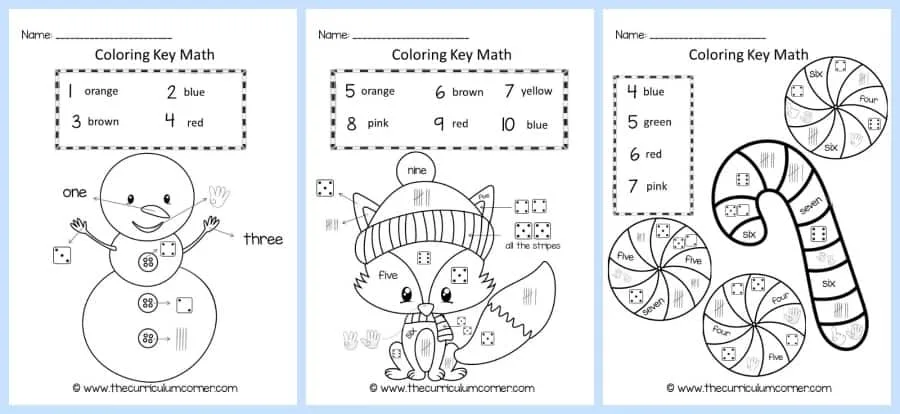 Winter Coloring Key Number ID Practice 