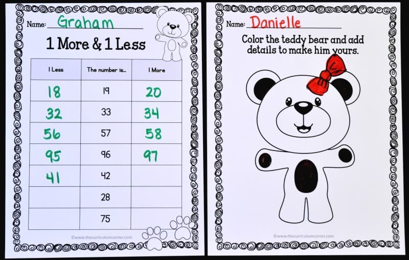 This free collection of math and literacy teddy bear themed printables (teddy bear worksheets) for print & go review is designed for skill practice.
