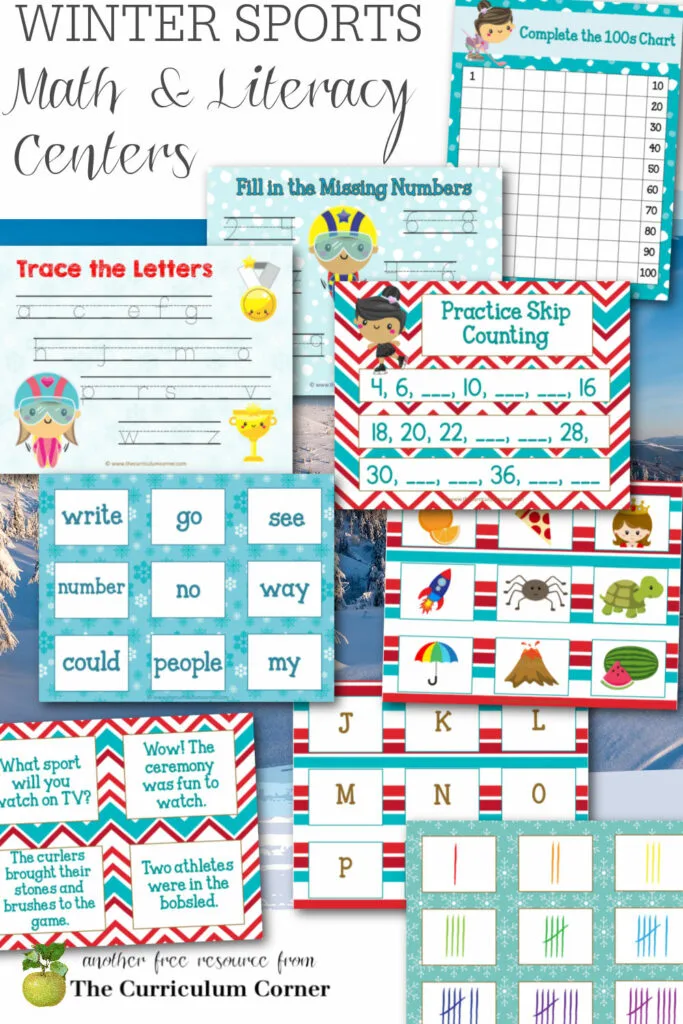 Create your own winter sports math and literacy centers for kindergarten and first grade students using this free download.