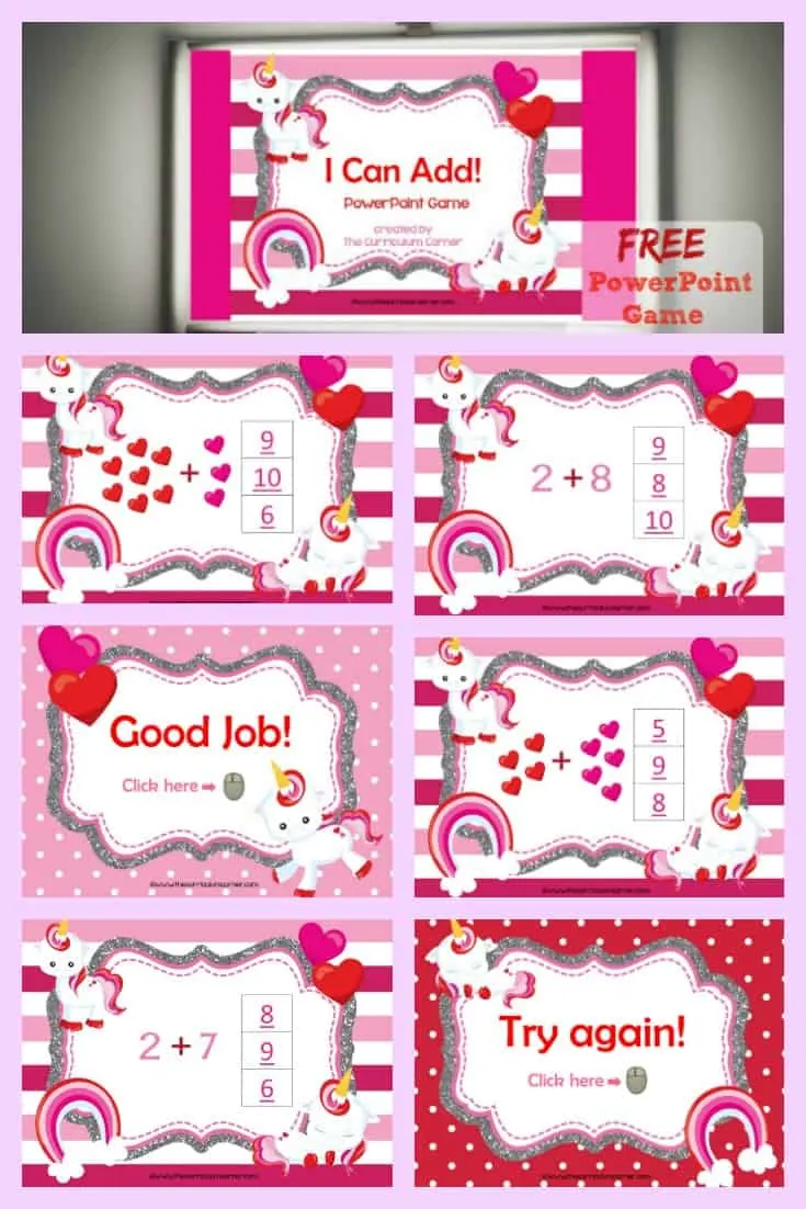 FREE Valentine's Day Addition Facts PowerPoint Game from The Curriculum Corner