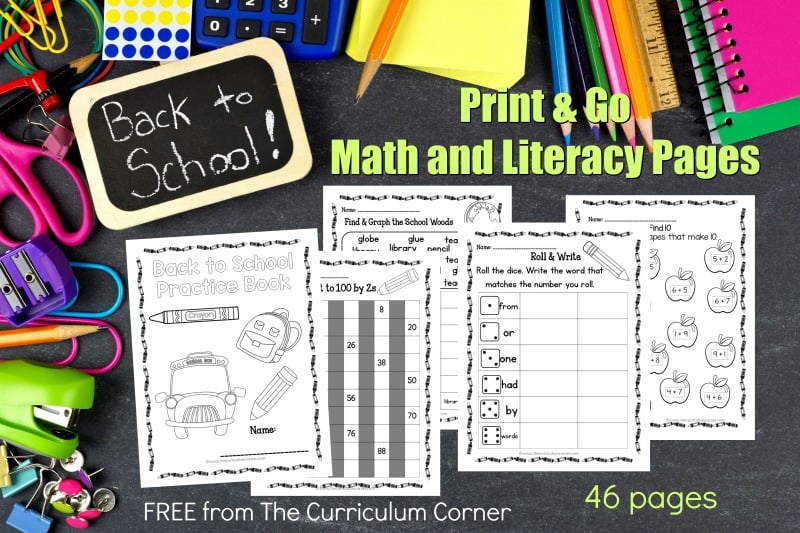 This free collection of math and literacy back to school practice pages (back to school worksheets) for print & go review is designed for skill practice.