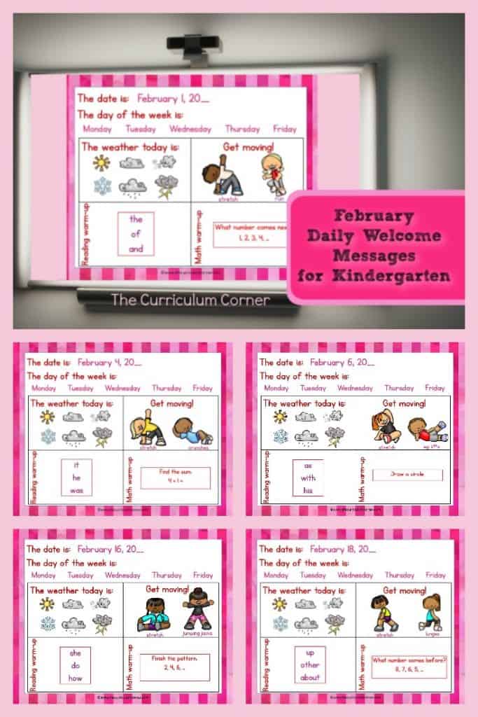 This set of free and editable Kindergarten February Daily Welcome Messages is an easy way to get your students to enter the classroom and focus on the day ahead.