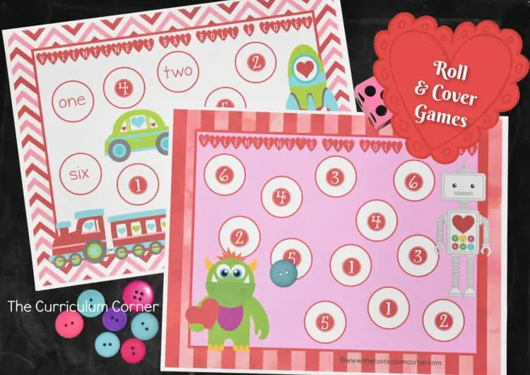 valentine roll cover number identification game