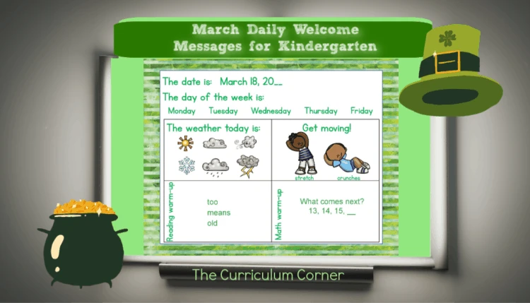 This set of free and editable Kindergarten March Daily Welcome Messages is an easy way to get your students to enter the classroom and focus on the day ahead.